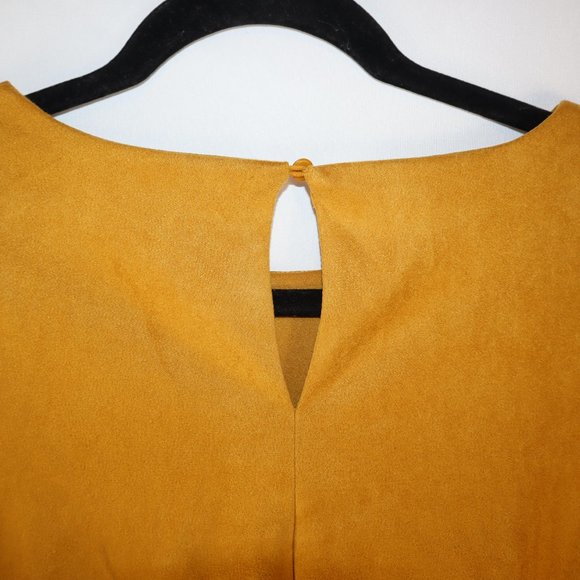 Altar'd State Mustard Yellow Suede-Like Ruffle Sleeve Blouse Women's Size M-NWT - Picture 5 of 9